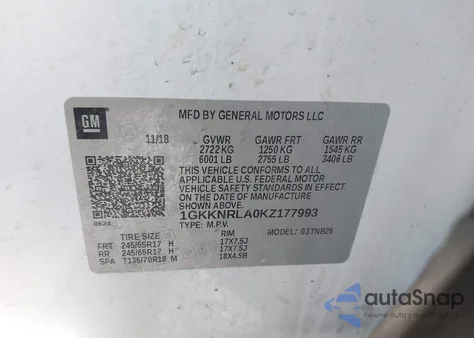 2019 GMC Acadia Sle-1 z USA, uszkodzony, nr VIN 1GKKNRLA0KZ177993